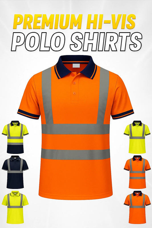 HI VIZ Visibility Polo T Shirt Reflective Tape Safety