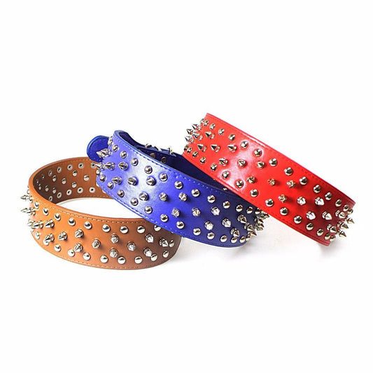 Pet Dog Adjustable Studded Collar Assorted Colours
