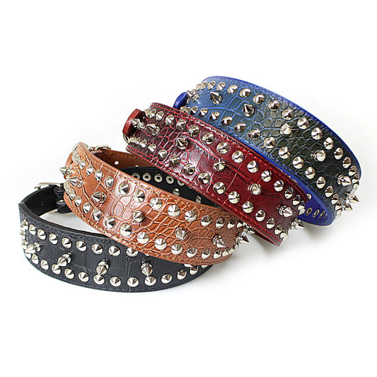 Pet Dog Adjustable PU Leather Studded Collar 4.5 x 56cm Assorted Colours